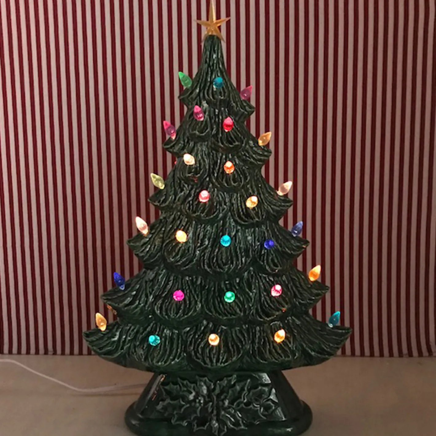 Handmade Ceramics Large Flat Ceramic Lighted Window or Mantel Christmas Tree 19" Discount