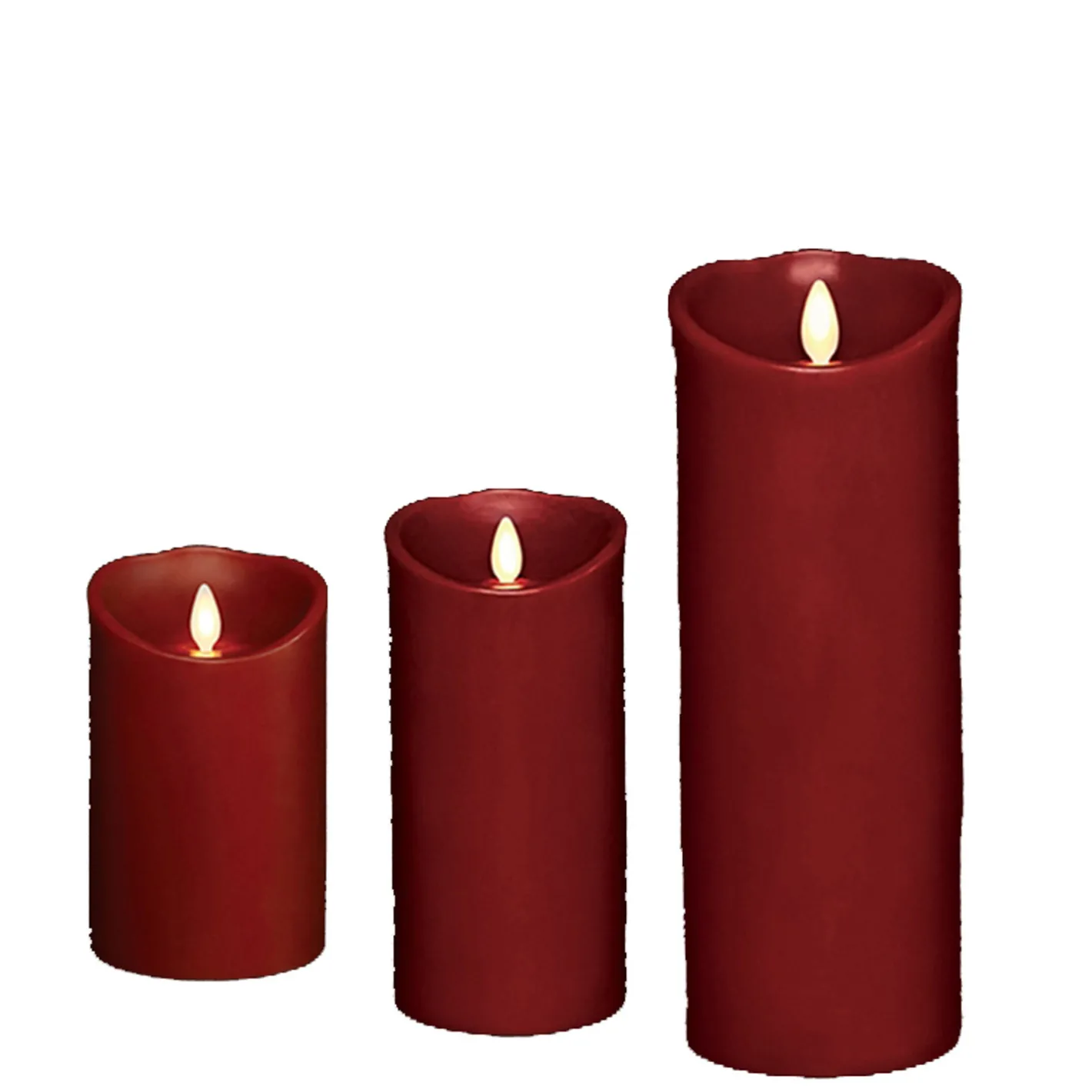 Liown 3.5" x 5", 7", or 9" Moving Flame Burgundy Red-Cinnamon Scented Pillar Battery Candle Best