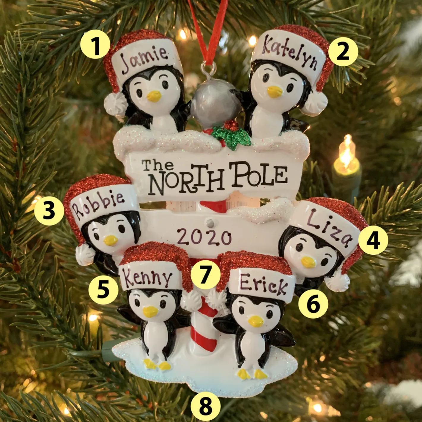 Polar X Penguin Family of 6 at The North Pole Personalized Christmas Ornament OR1739-6