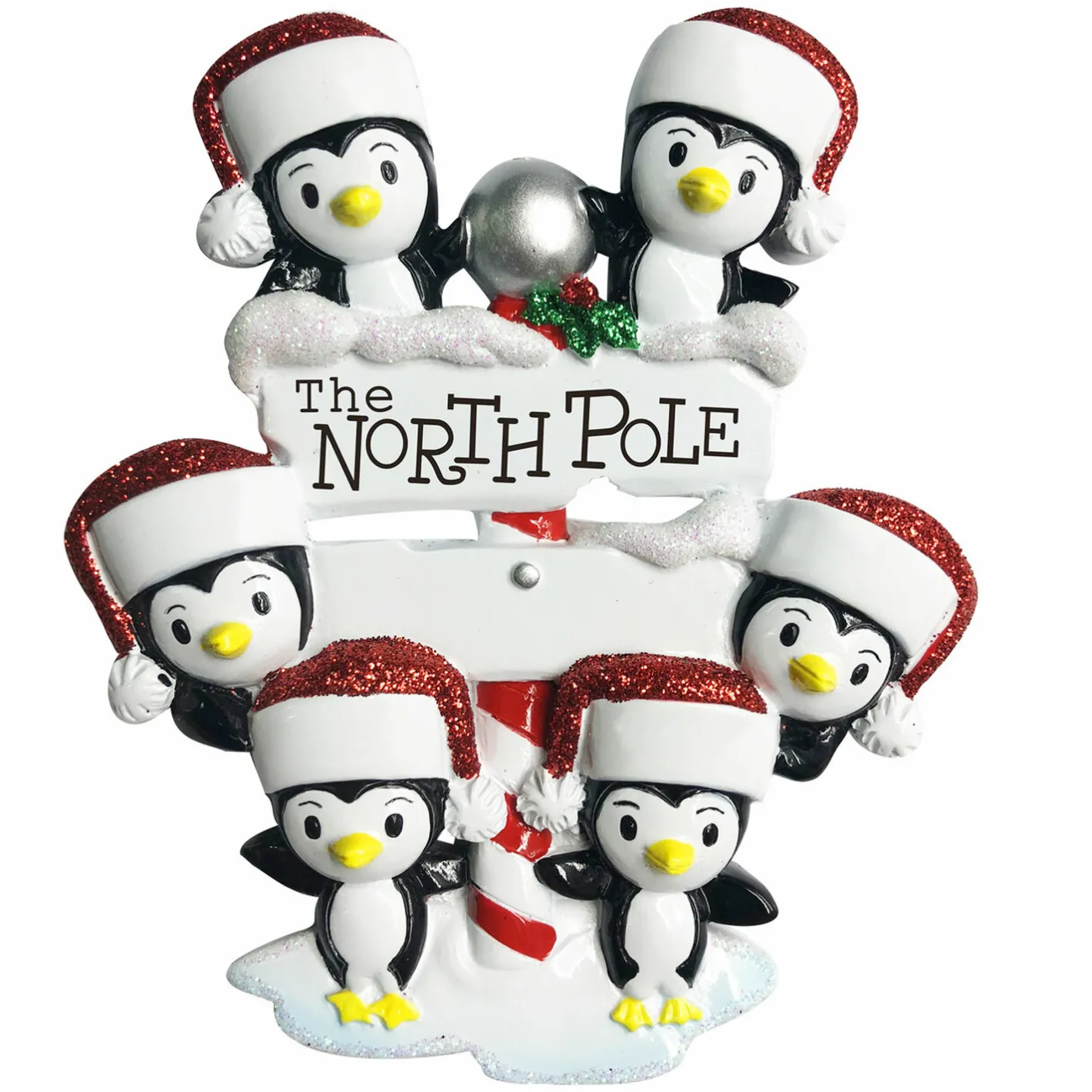 Polar X Penguin Family of 6 at The North Pole Personalized Christmas Ornament OR1739-6