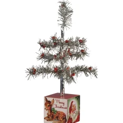 Primitives By Kathy 13" Vintage Silver Tinsel Christmas Tree on Box 105061 Best