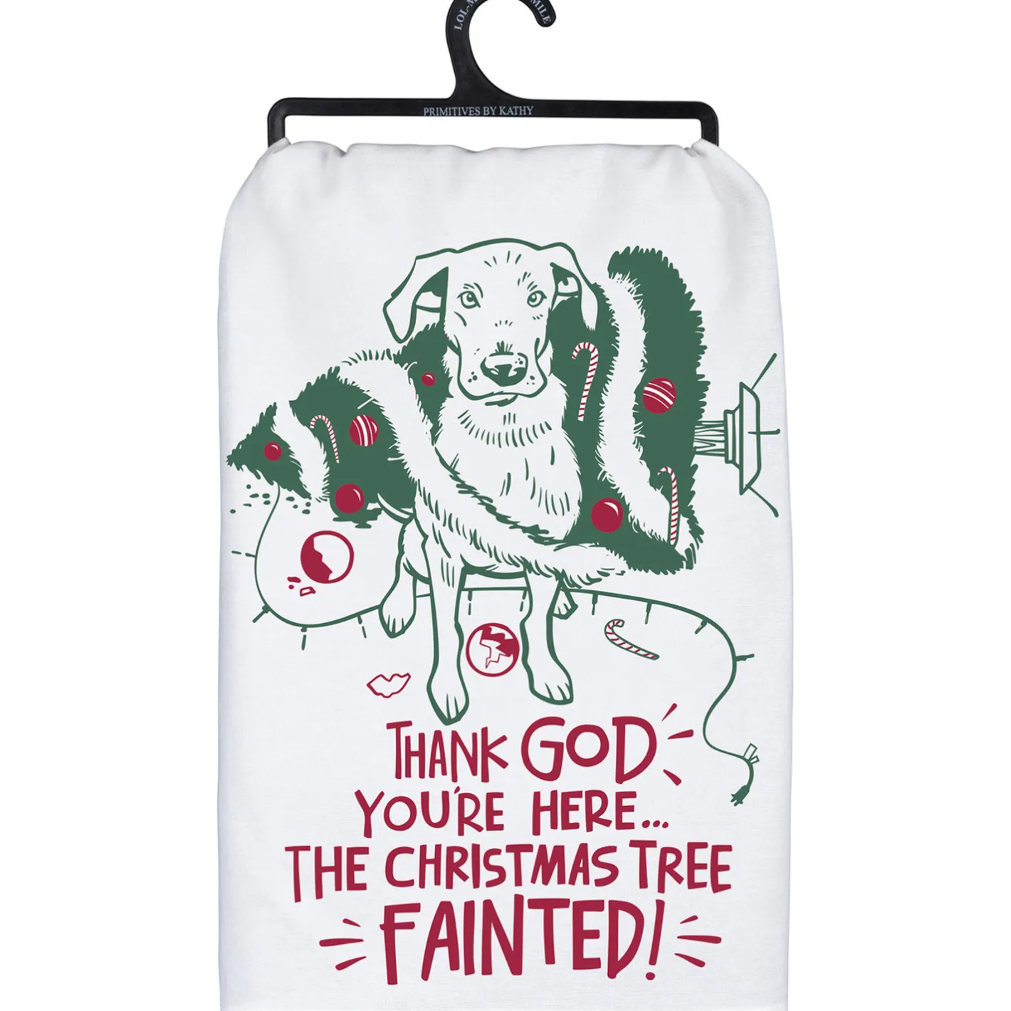 Primitives By Kathy The Tree Fainted Dog Christmas Tree Dish Towel 109663 New