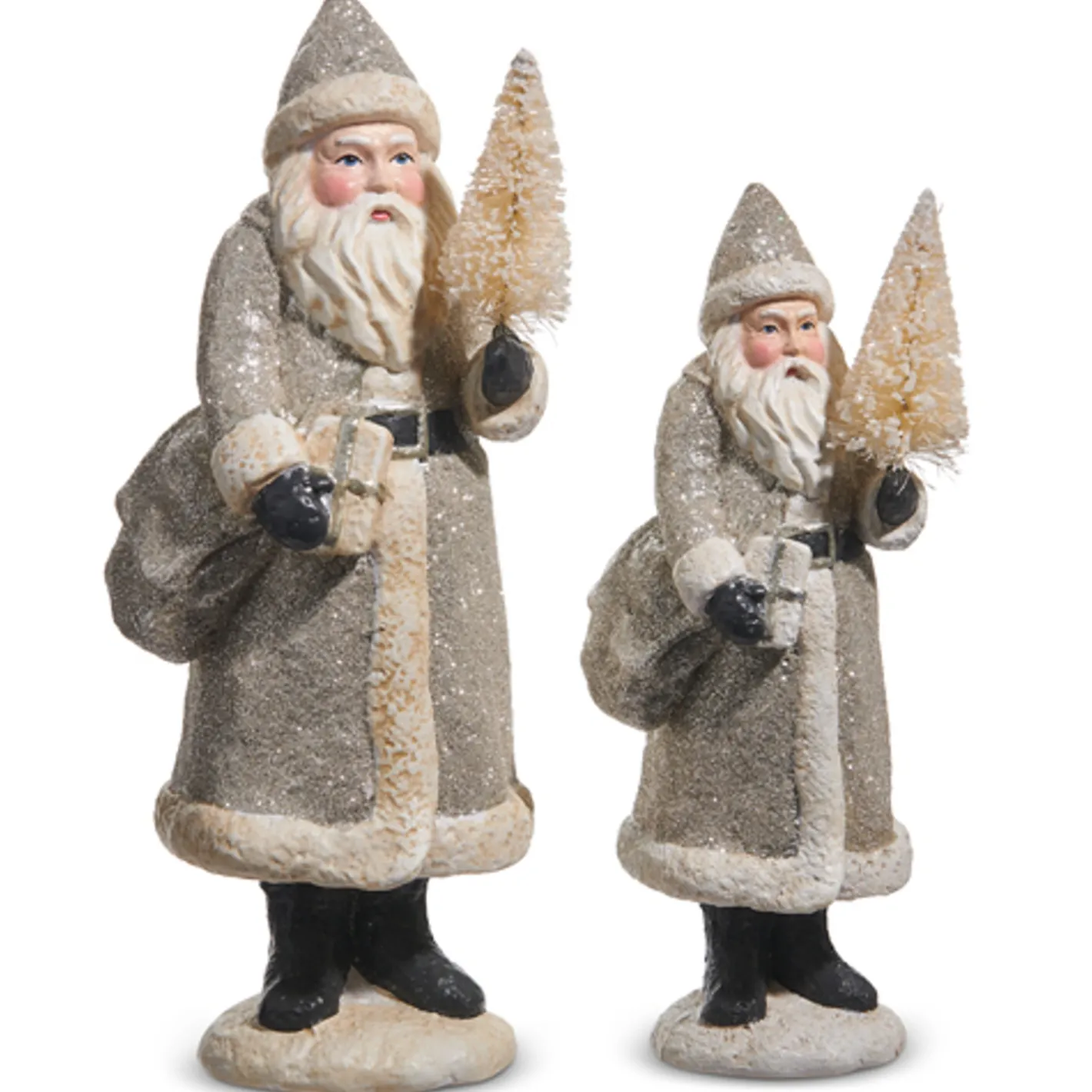 Raz Imports Raz 10" and 8.25" Silver Glitter Vintage Santa Christmas Figures Set of 2 4507000 New