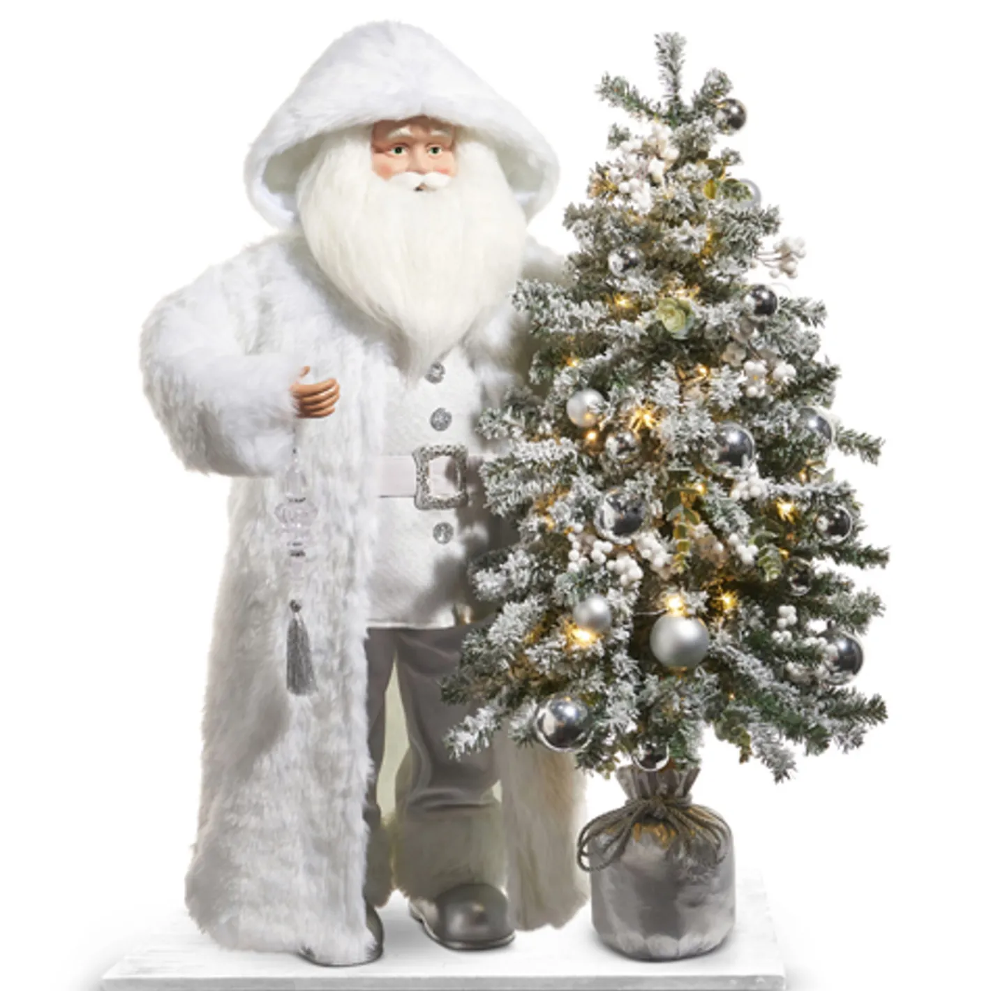 Raz Imports Raz 37" Arctic Winter White Santa with Lighted Tree Christmas Decoration 4415588 Online