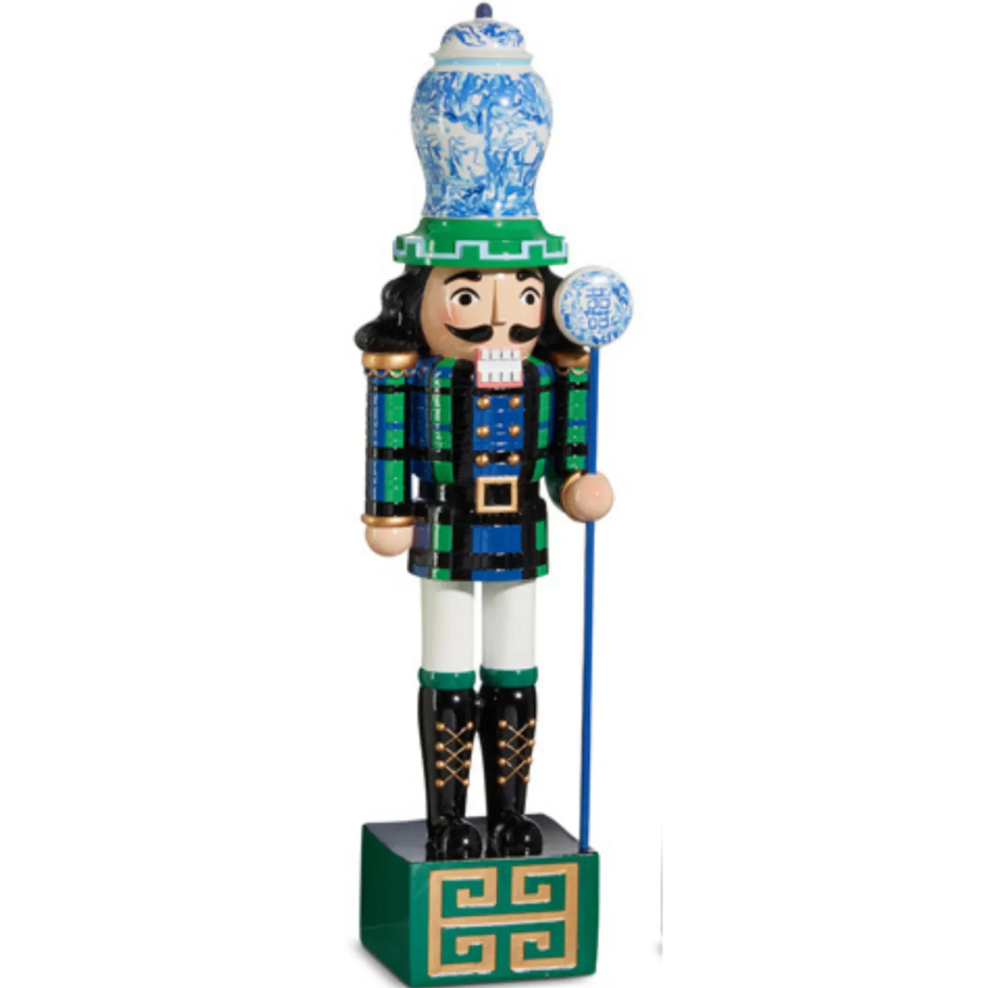 Raz Imports Raz 19" Black Watch Tartan and Delft Christmas Nutcracker Figure 4401628 New