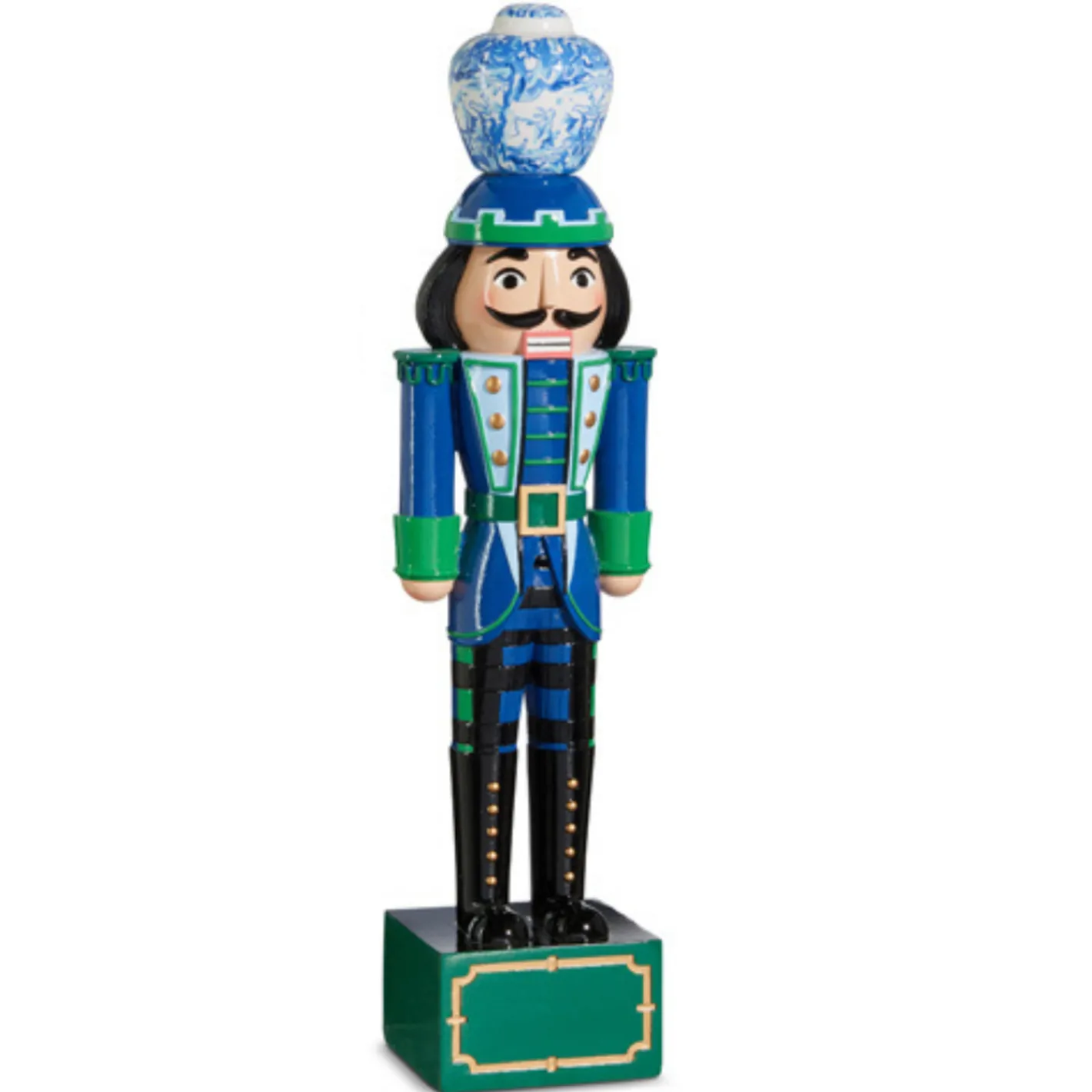 Raz Imports Raz 19" Black Watch Tartan and Delft Christmas Nutcracker Figure 4401628 New