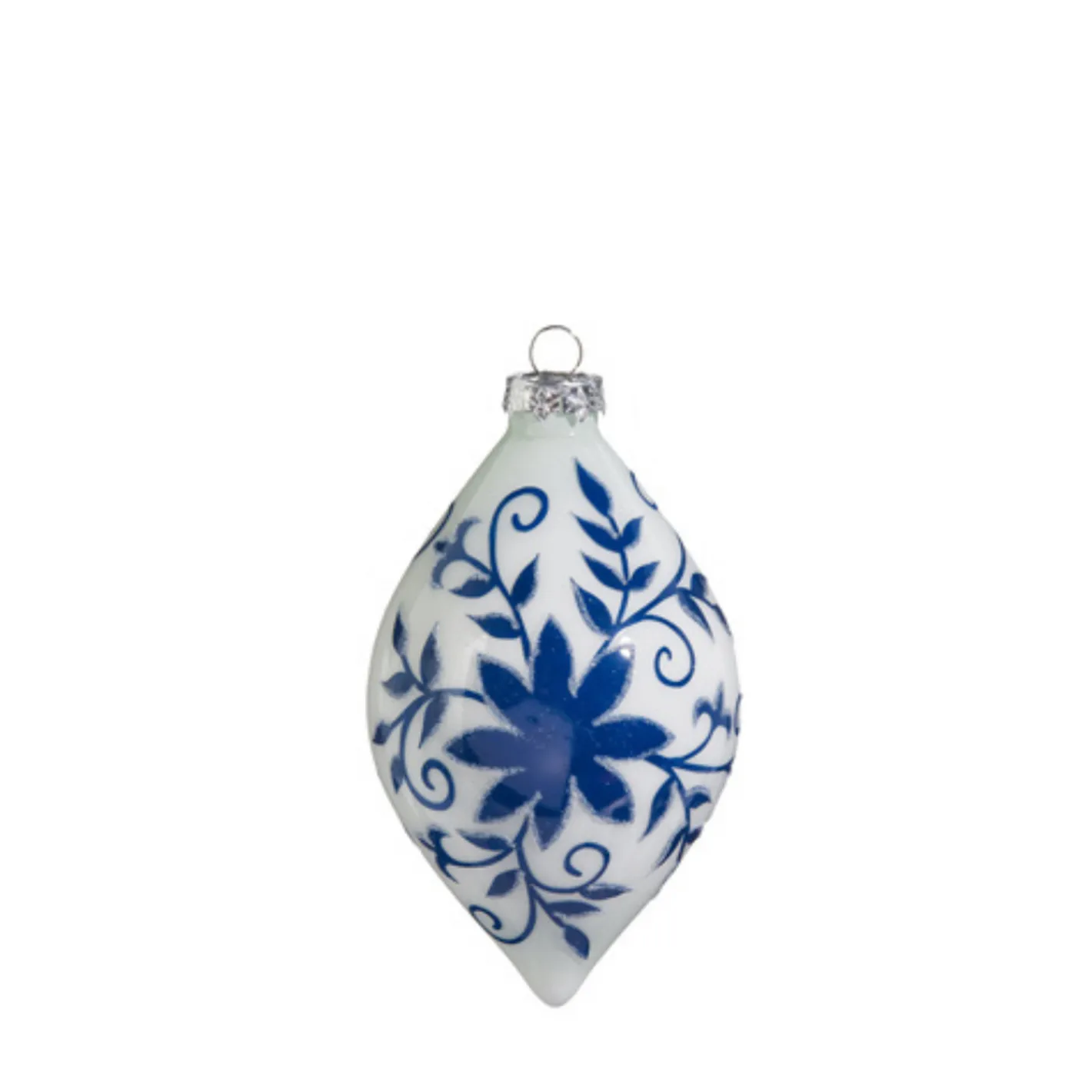 Raz Imports Raz 4" Blue and White Floral Delft Glass Christmas Ornament 4424554 Online