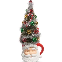 Raz Imports Raz 14" Bottle Brush Tree in Santa Mug Christmas Decoration 4419048 Sale