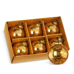 Raz Imports Raz 3" Box of 6 Gold Crackle Glass Christmas Ornaments 4300717 Discount