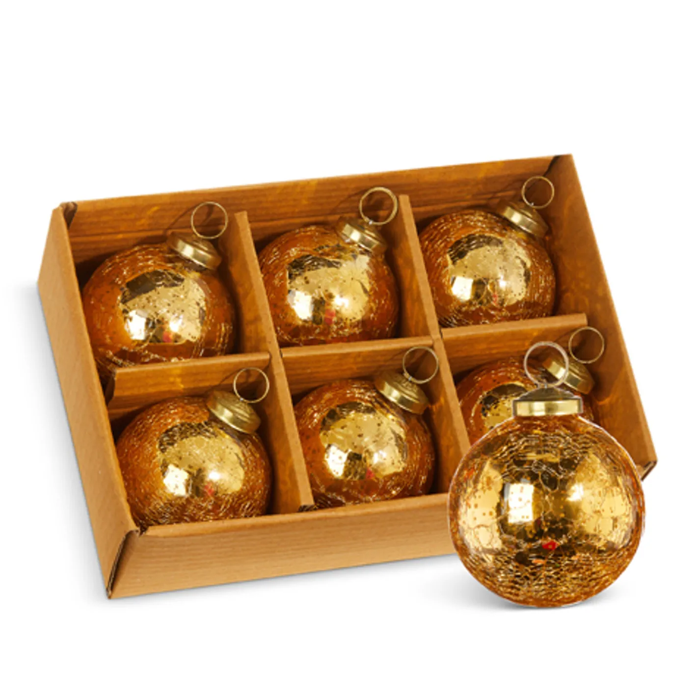 Raz Imports Raz 3" Box of 6 Gold Crackle Glass Christmas Ornaments 4300717 Discount