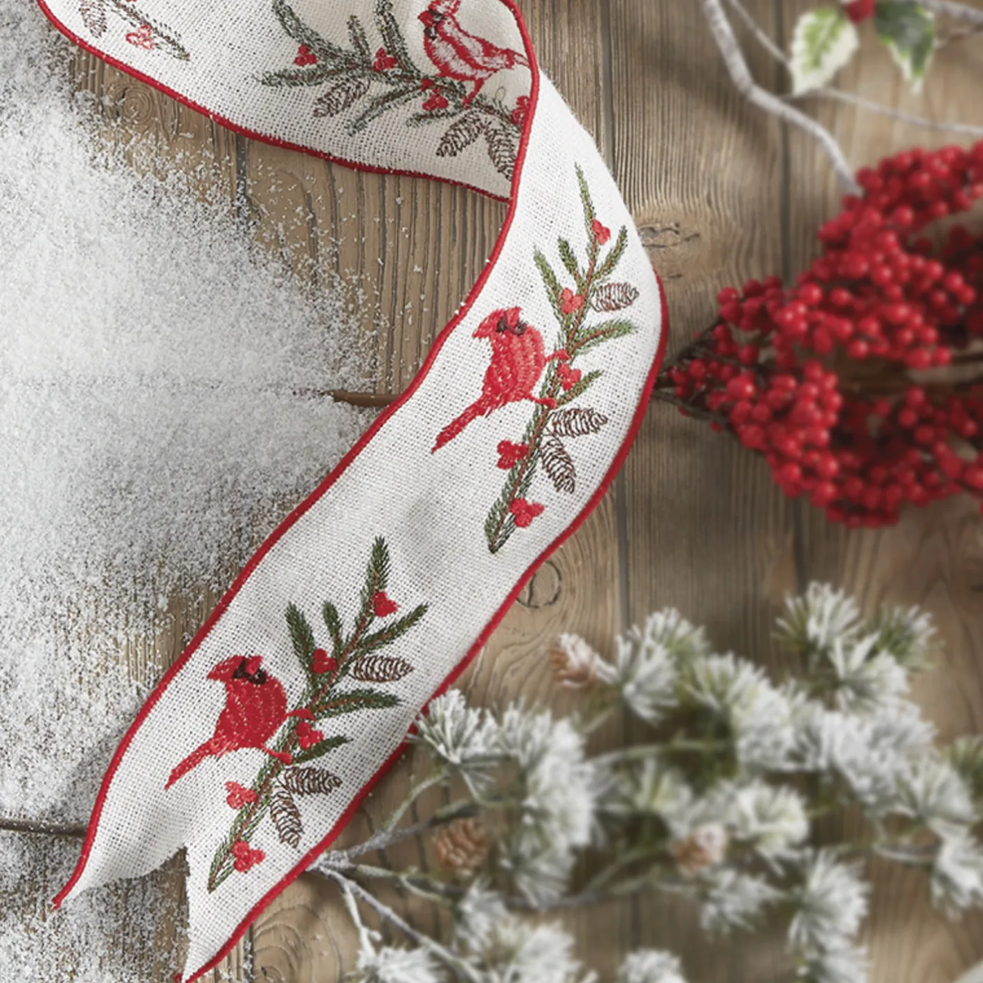 Raz Imports Raz 4" Cardinal Wired Embroidered Christmas Ribbon R4171874 Clearance