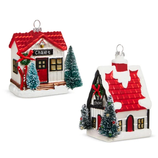 Raz Imports Raz 4" Chalet Cabin Glass Christmas Ornament 4320942 Clearance