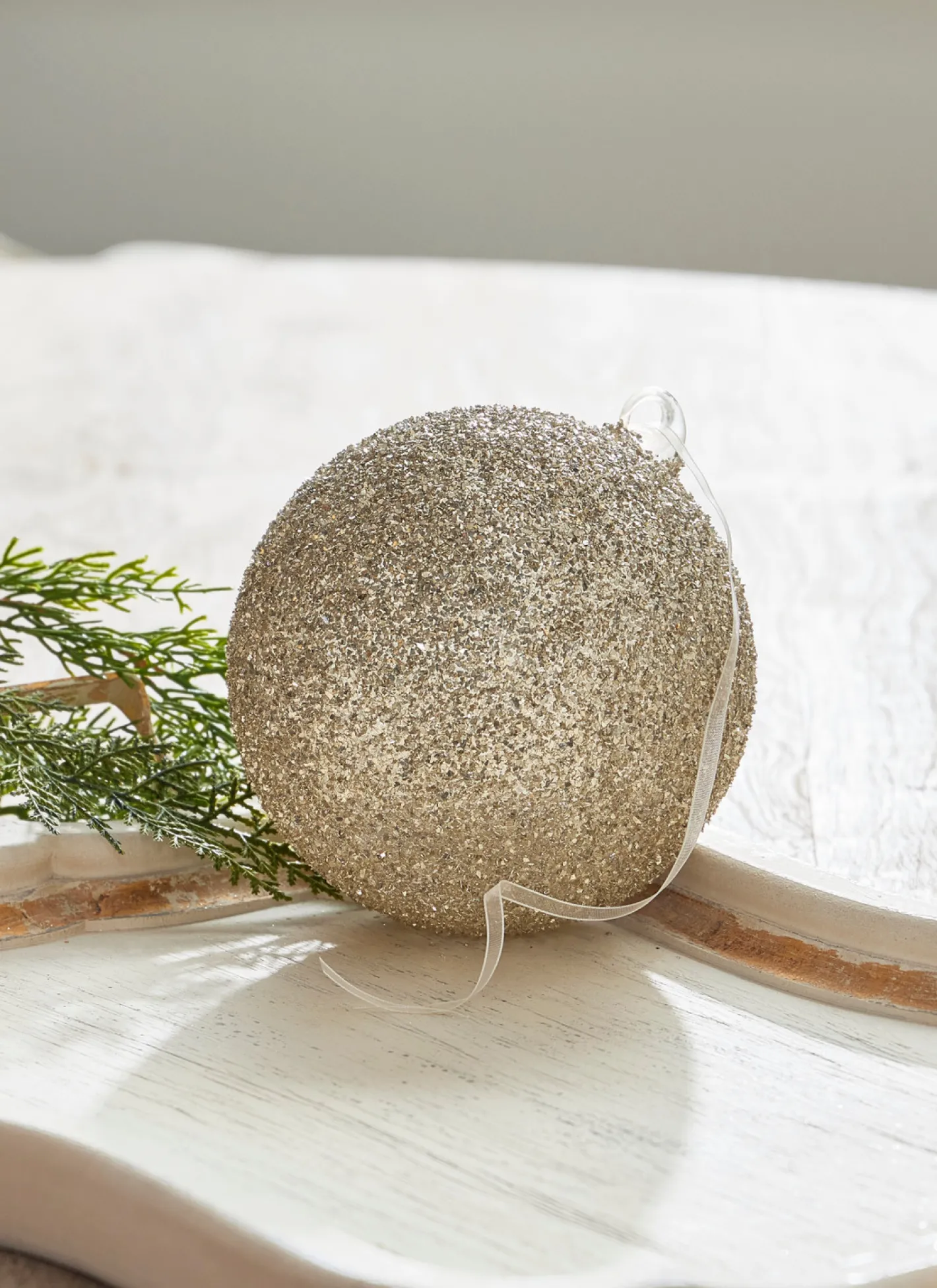 Raz Imports Raz 6" Champagne Glitter Ball Glass Christmas Ornament 4322917 Outlet