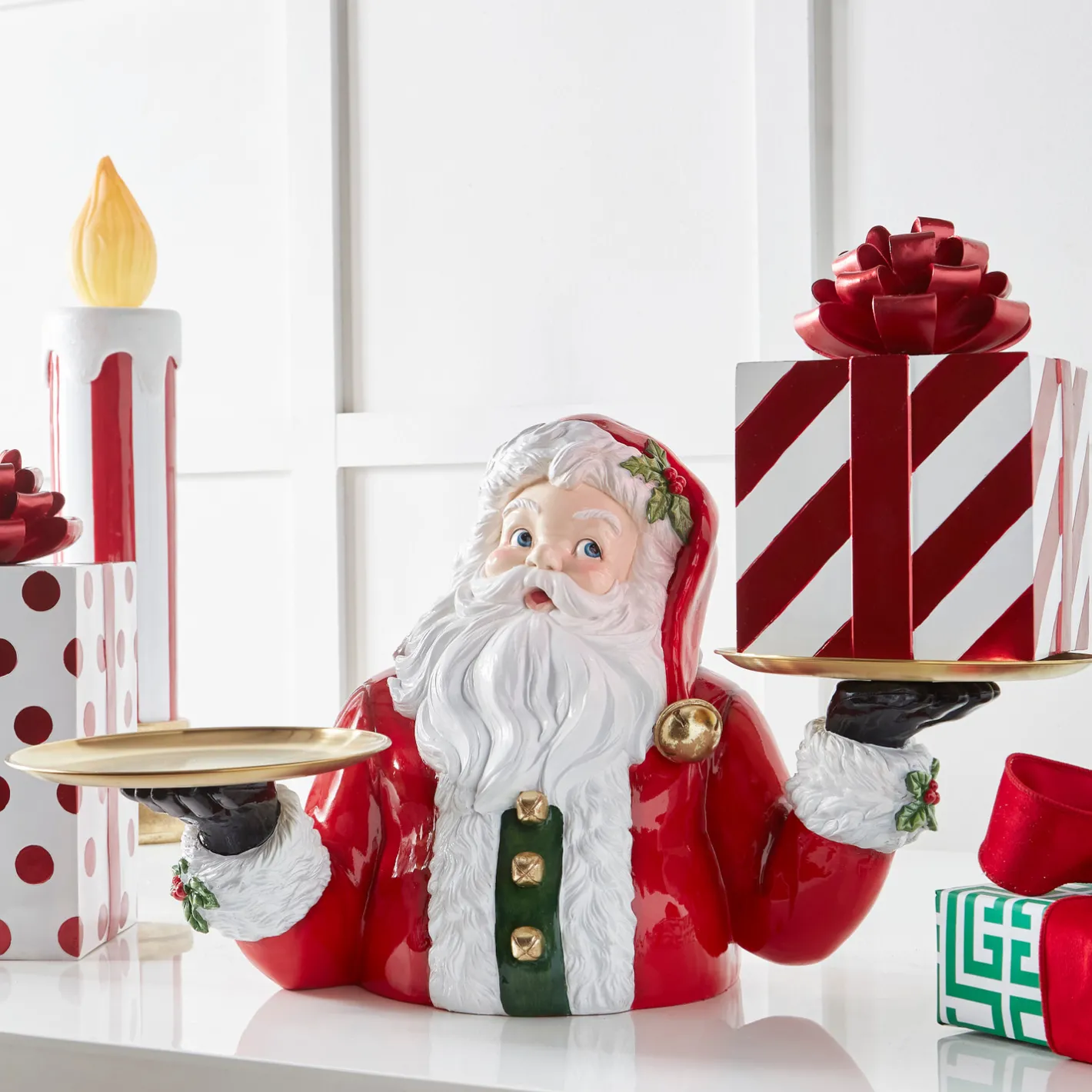 Raz Imports Raz 28.75" Christmas Table Top Santa Butler Figure with Serving Platters 4510332 Hot