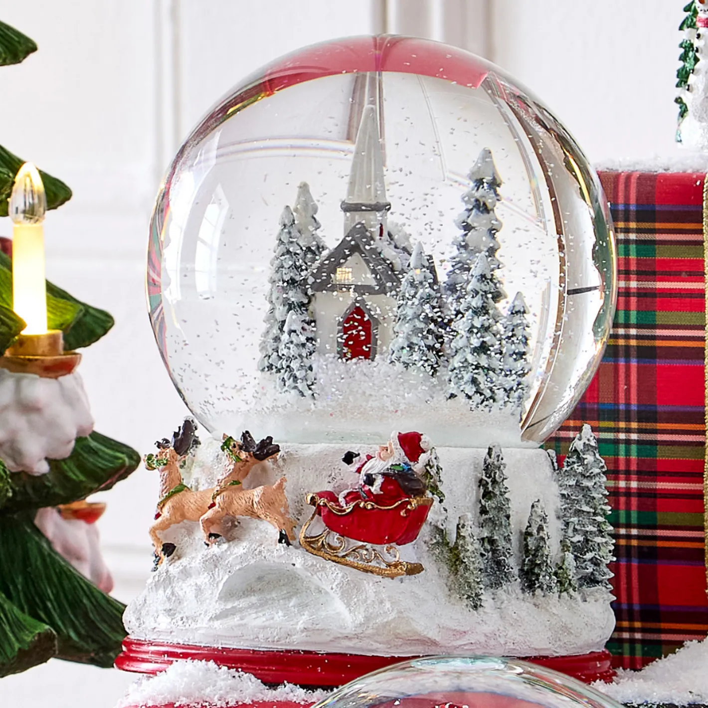 Raz Imports Raz 6.5" Church and Santa Christmas Water Snow Globe Decoration 4516289 New