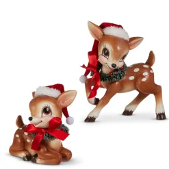 Raz Imports Raz 5.75" Cutesy Deer with Wreath Vintage Christmas Figures Set of 2 4520056 Discount