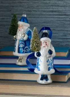 Raz Imports Raz 5.5" Delft Santa with Tree Glass Christmas Ornament 4352893 Clearance