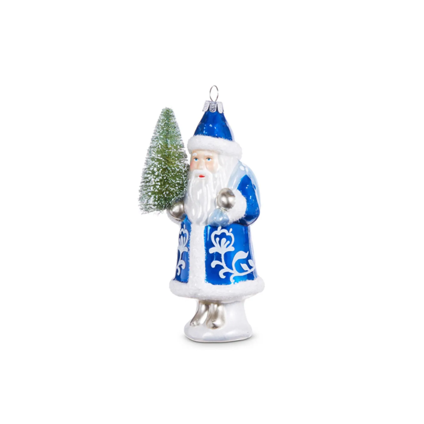 Raz Imports Raz 5.5" Delft Santa with Tree Glass Christmas Ornament 4352893 Clearance