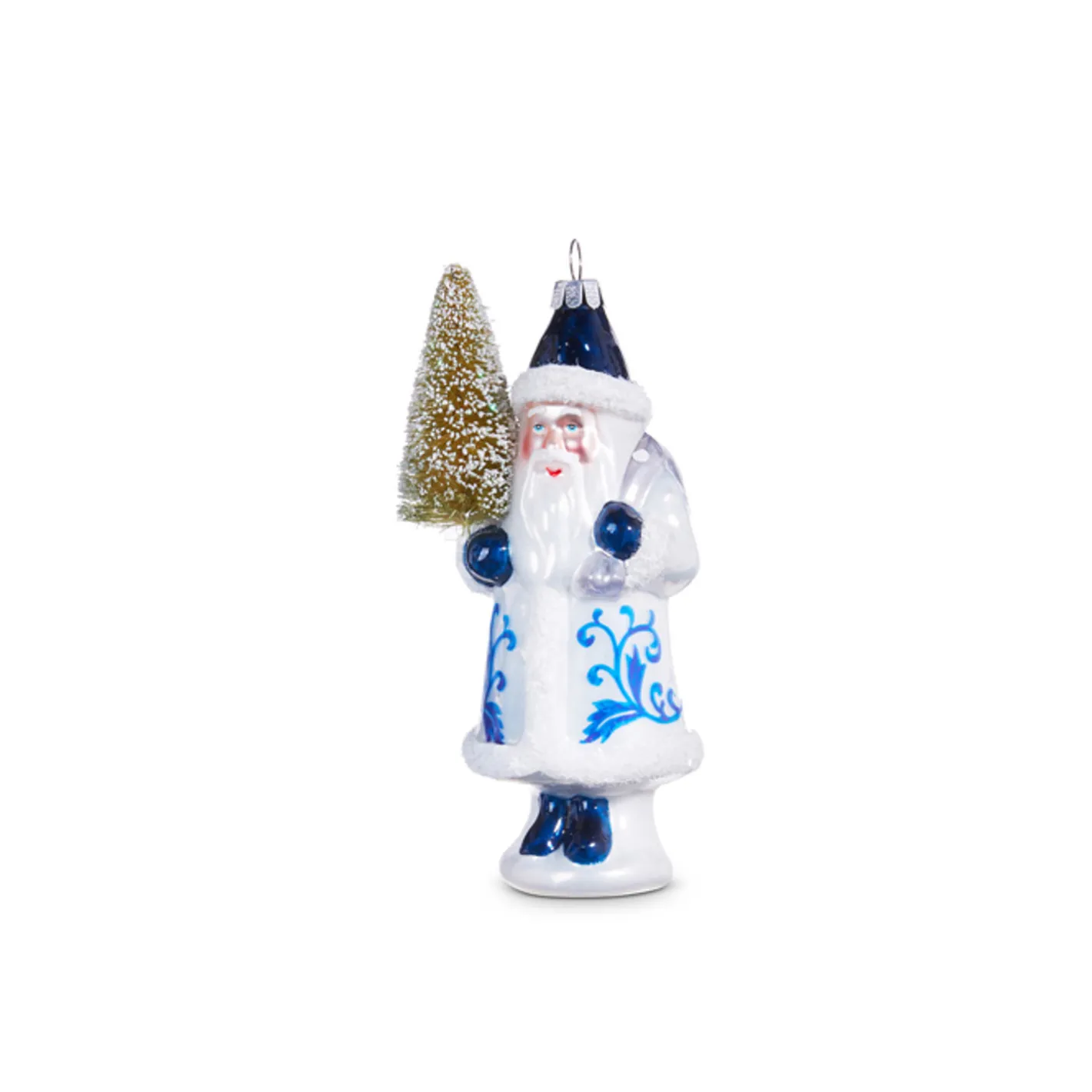 Raz Imports Raz 5.5" Delft Santa with Tree Glass Christmas Ornament 4352893 Clearance