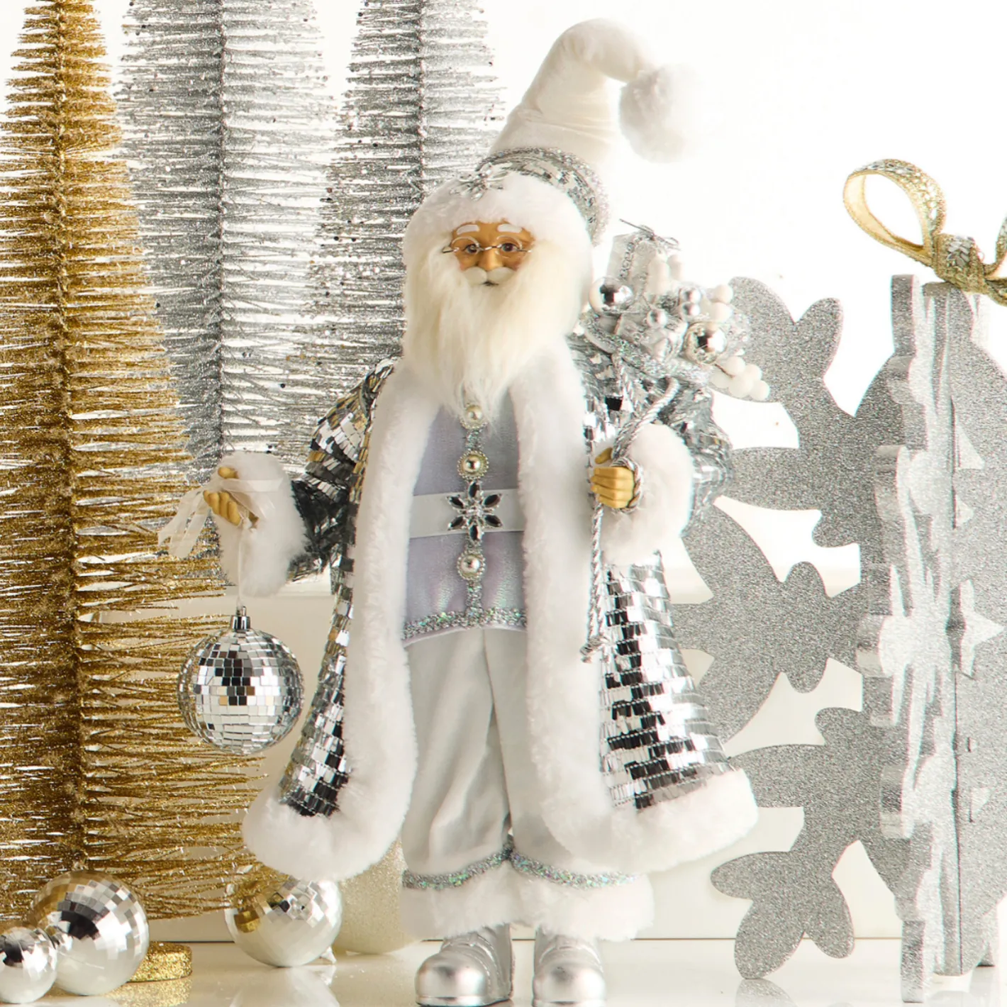 Raz Imports Raz 18" Disco Silver Santa Christmas Figure 4515538