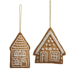 Raz Imports Raz 4.5" Embroidered Gingerbread House Christmas Ornament Set of 2 4403616 Best