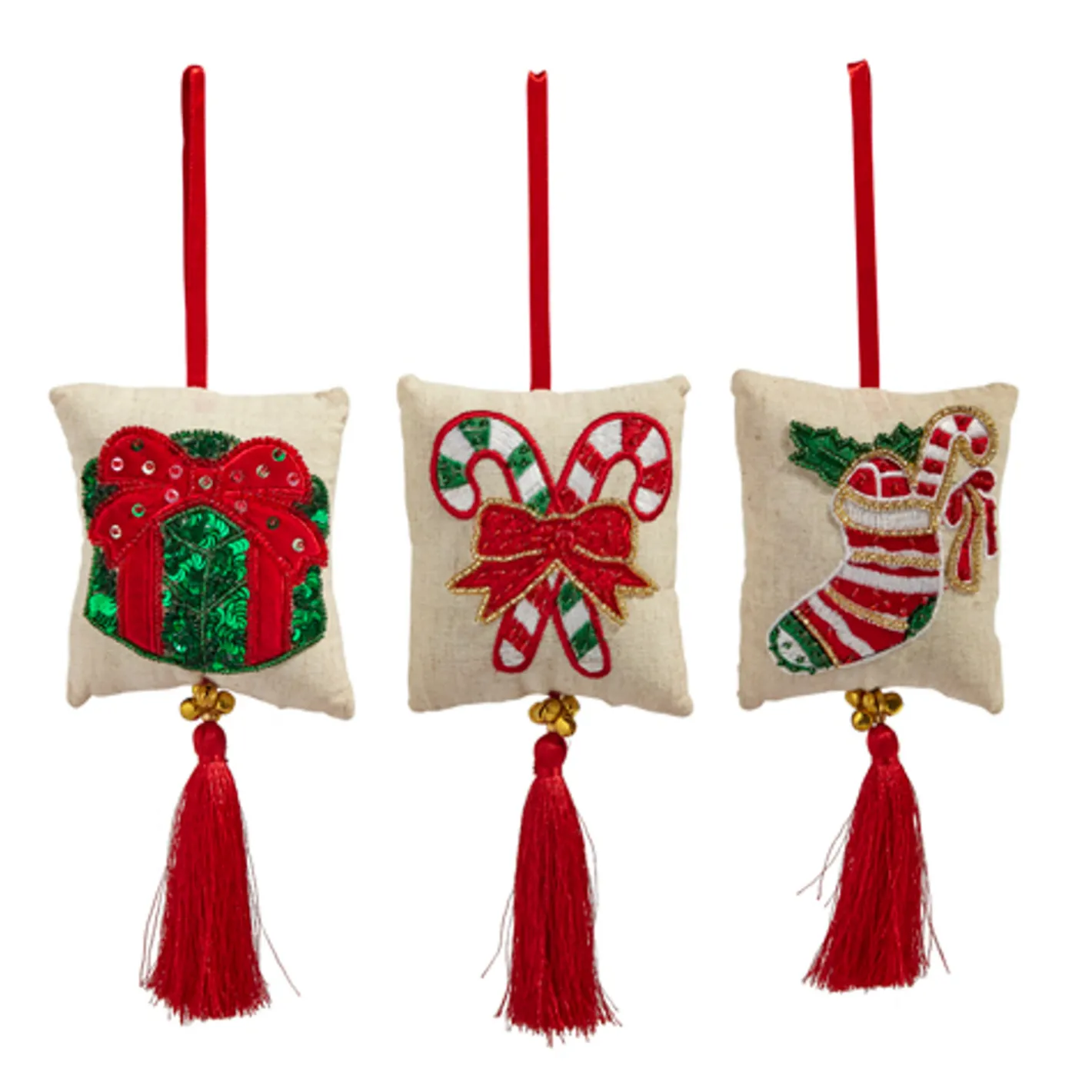 Raz Imports Raz 7.5" Embroidered Tassel Pillow Christmas Ornament Set of 3 4403623 Hot