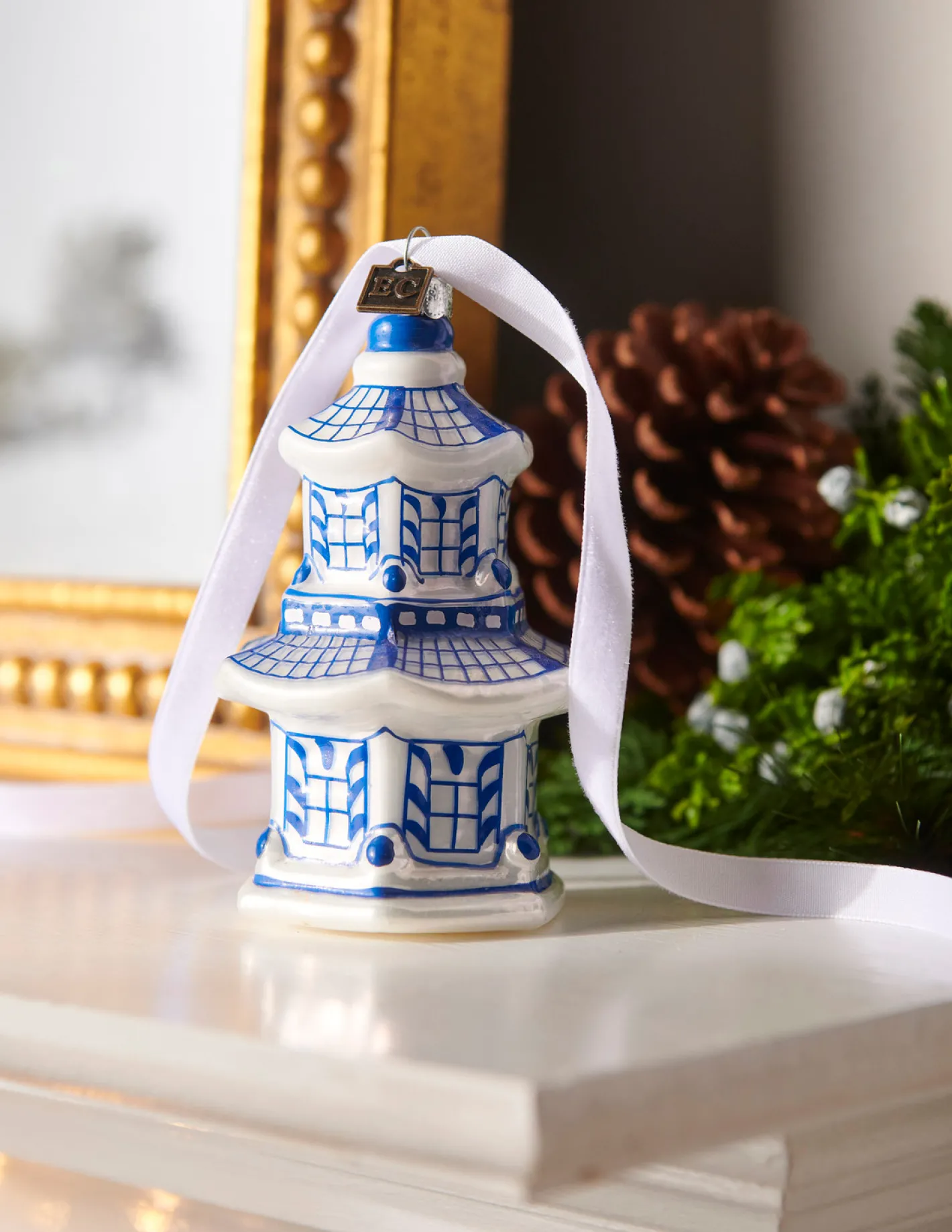 Raz Imports Raz 4.25" Eric Cortina Delft Pagoda Glass Christmas Ornament 3953018 Discount