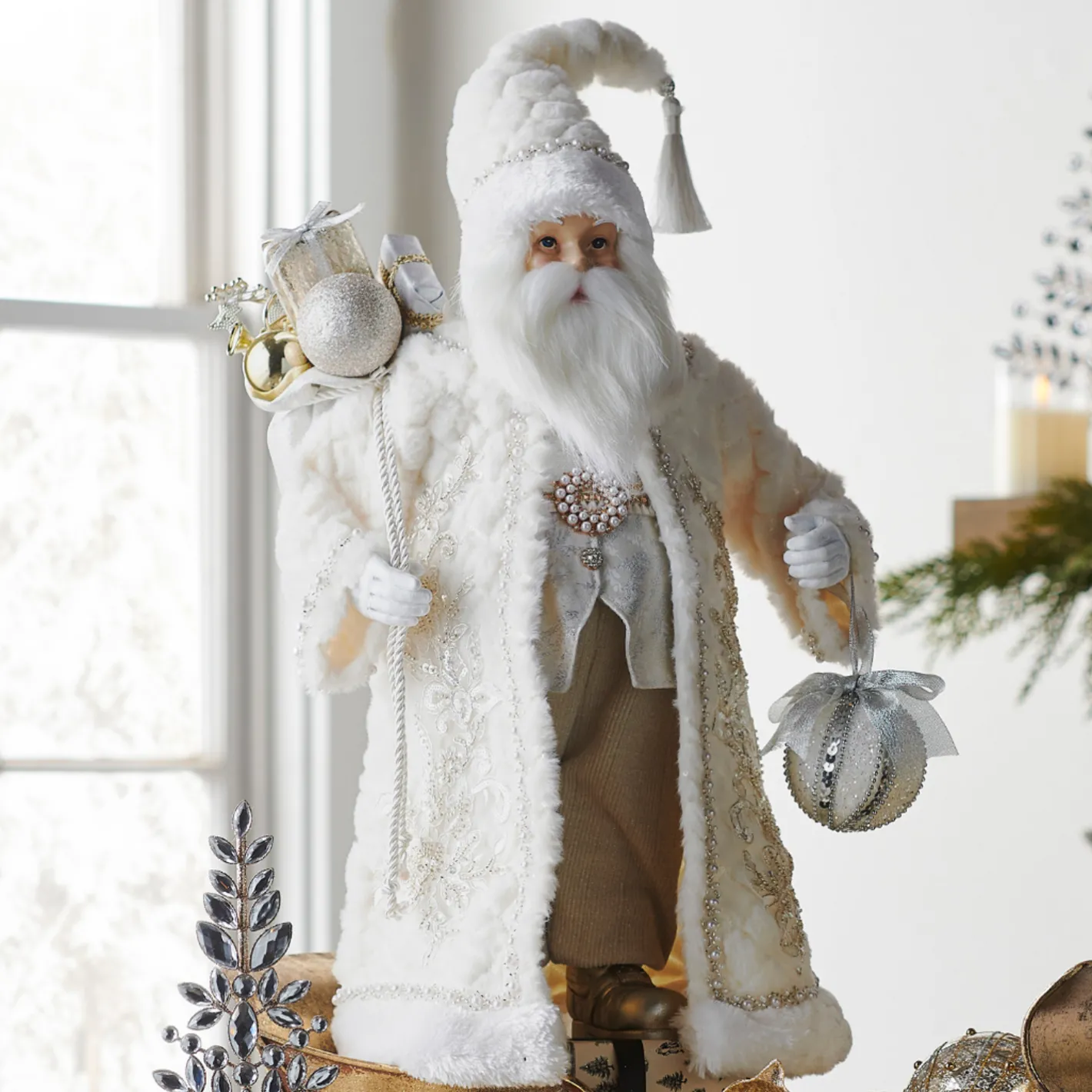 Raz Imports Raz 22" Father Christmas with White Fur Coat Christmas Figure 4510479 Outlet