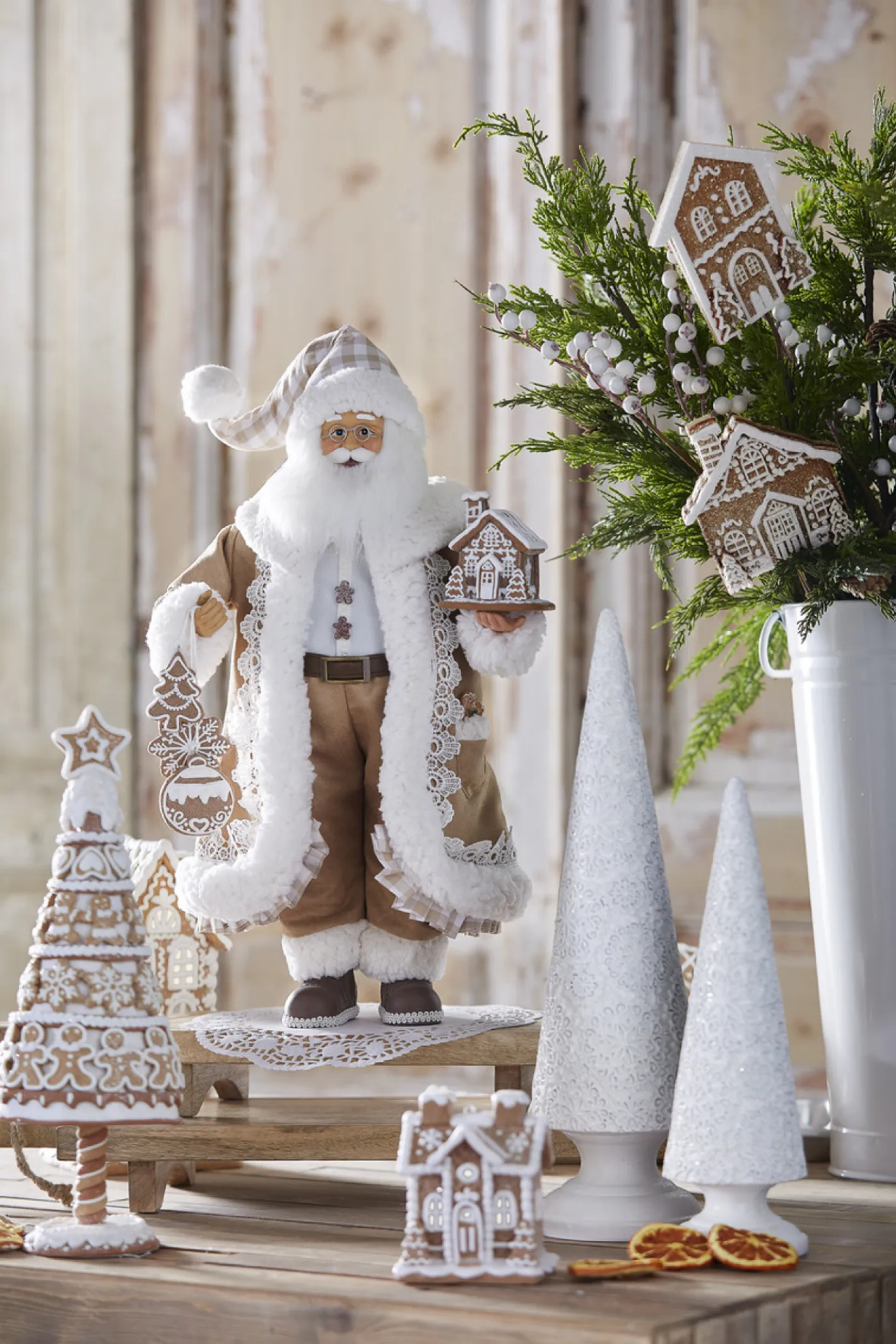 Raz Imports Raz 18" Gingham Gingerbread Christmas Santa Figure 4415585 Outlet