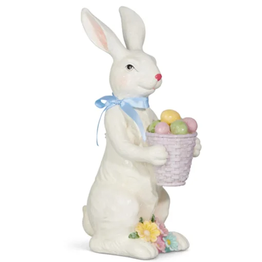 Raz Imports Raz 15" Glittered Bunny with Basket Easter Figure Decoration 4501613