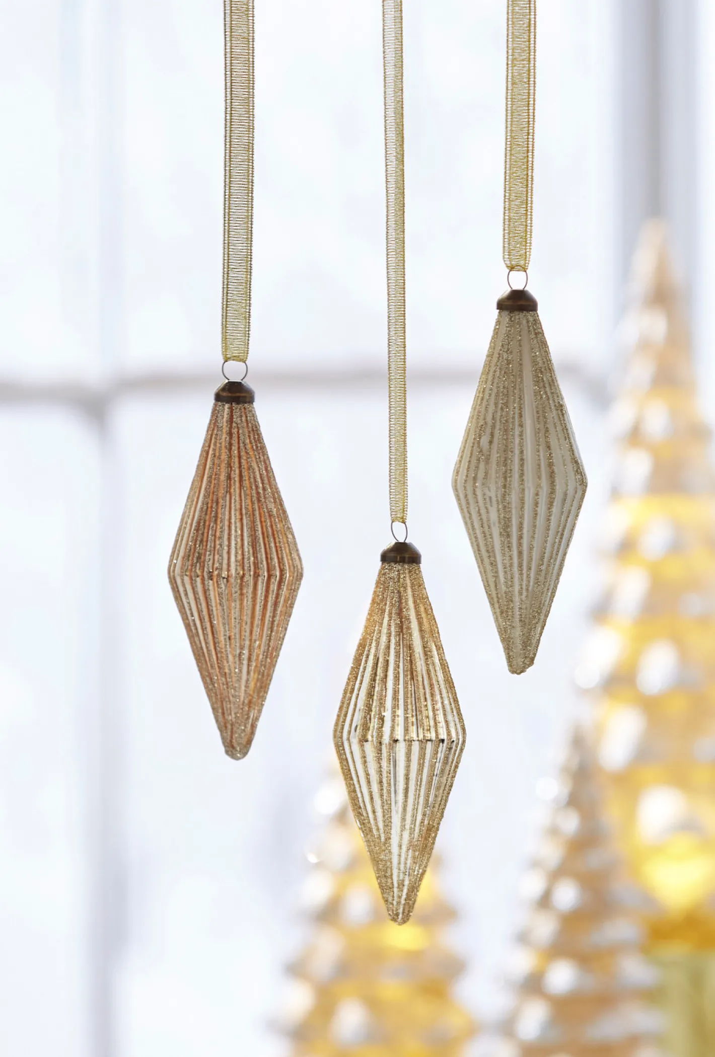 Raz Imports Raz 5.5" Glittered Diamond Ribbed Gold Toned Set of 3 Glass Christmas Ornaments 4122877 Sale