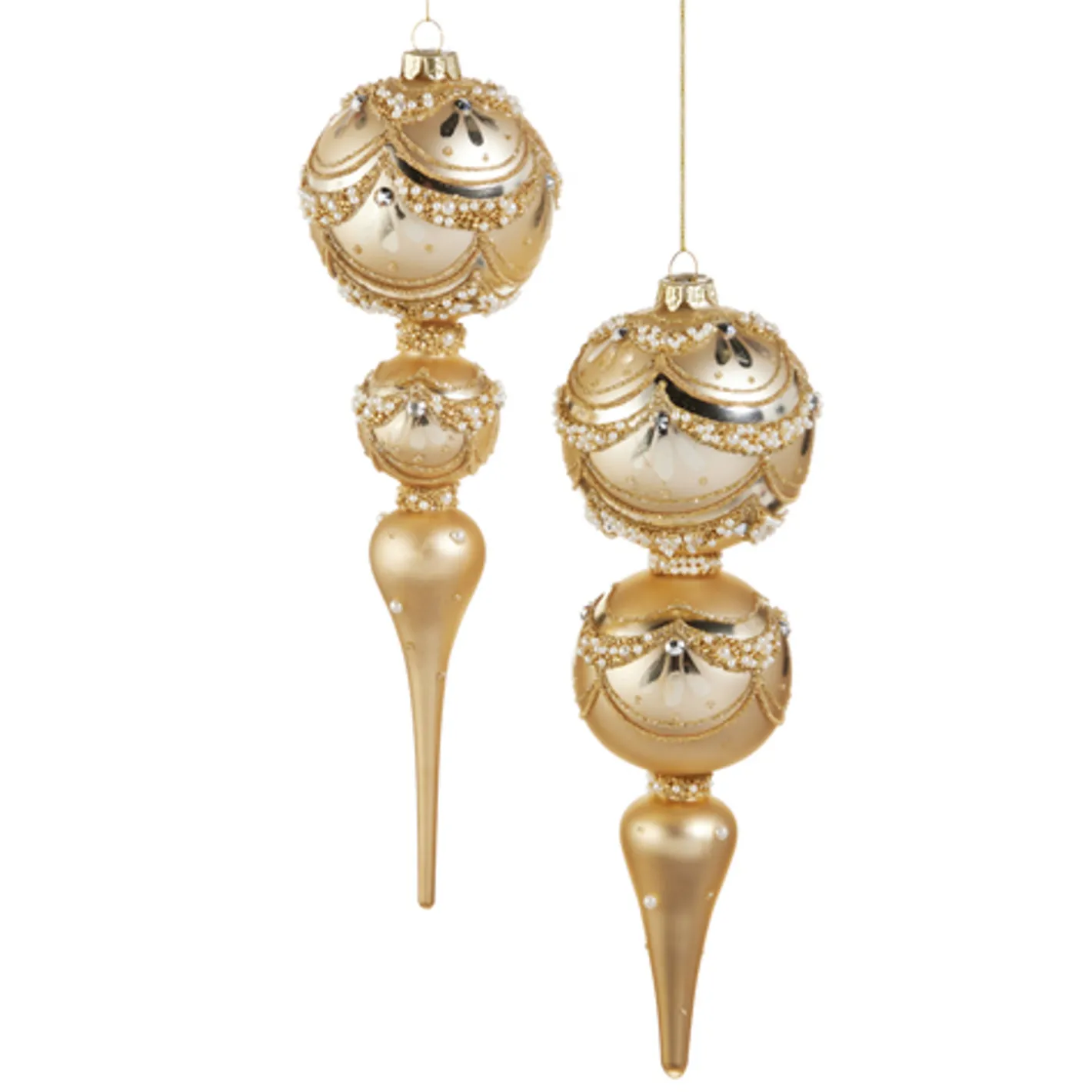 Raz Imports Raz 11" Gold and Pearl Trimmed Finial Glass Christmas Ornament 4522867 Sale