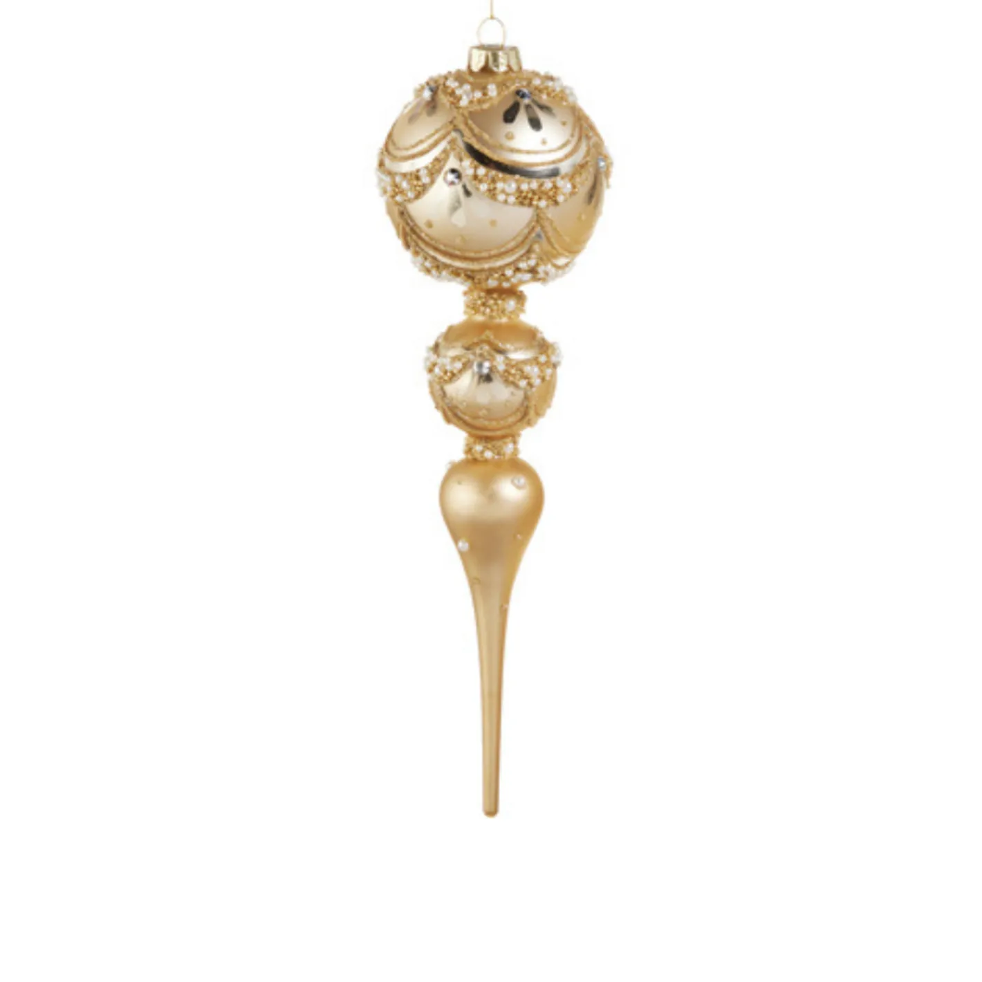 Raz Imports Raz 11" Gold and Pearl Trimmed Finial Glass Christmas Ornament 4522867 Sale