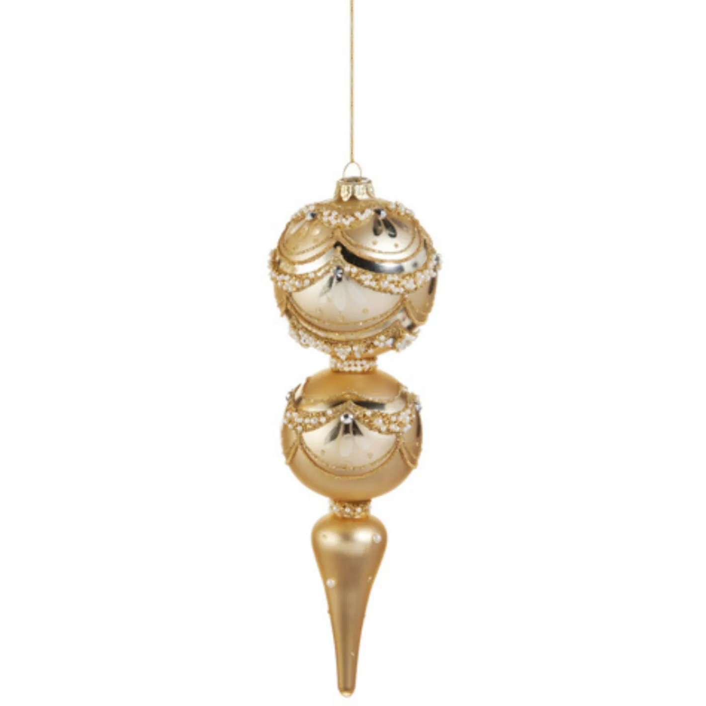 Raz Imports Raz 11" Gold and Pearl Trimmed Finial Glass Christmas Ornament 4522867 Sale