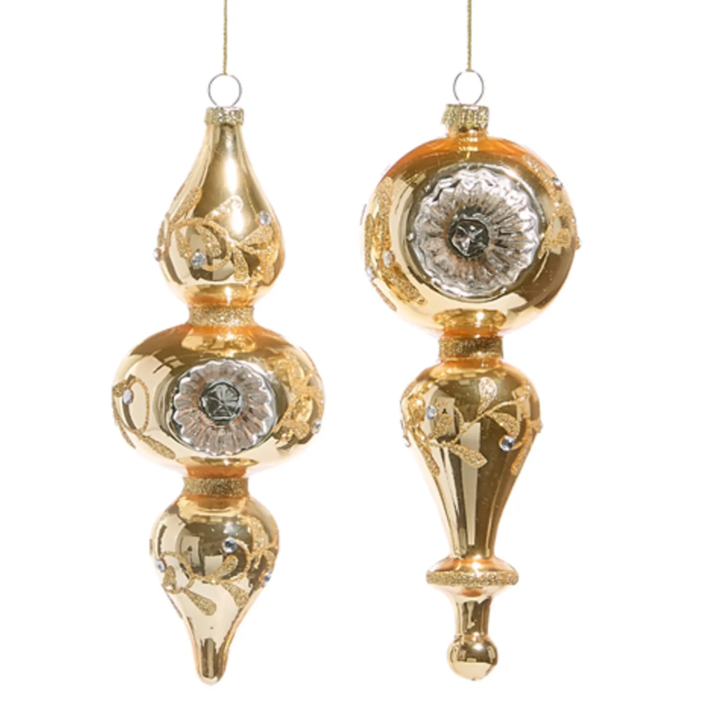 Raz Imports Raz 7.25" Gold and Silver Finial Glass Christmas Ornament 4525041