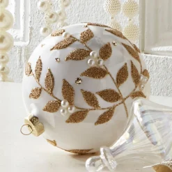 Raz Imports Raz 5" Gold Beaded Vine Pattern Frosted Ball Glass Christmas Ornament 4523001 Discount