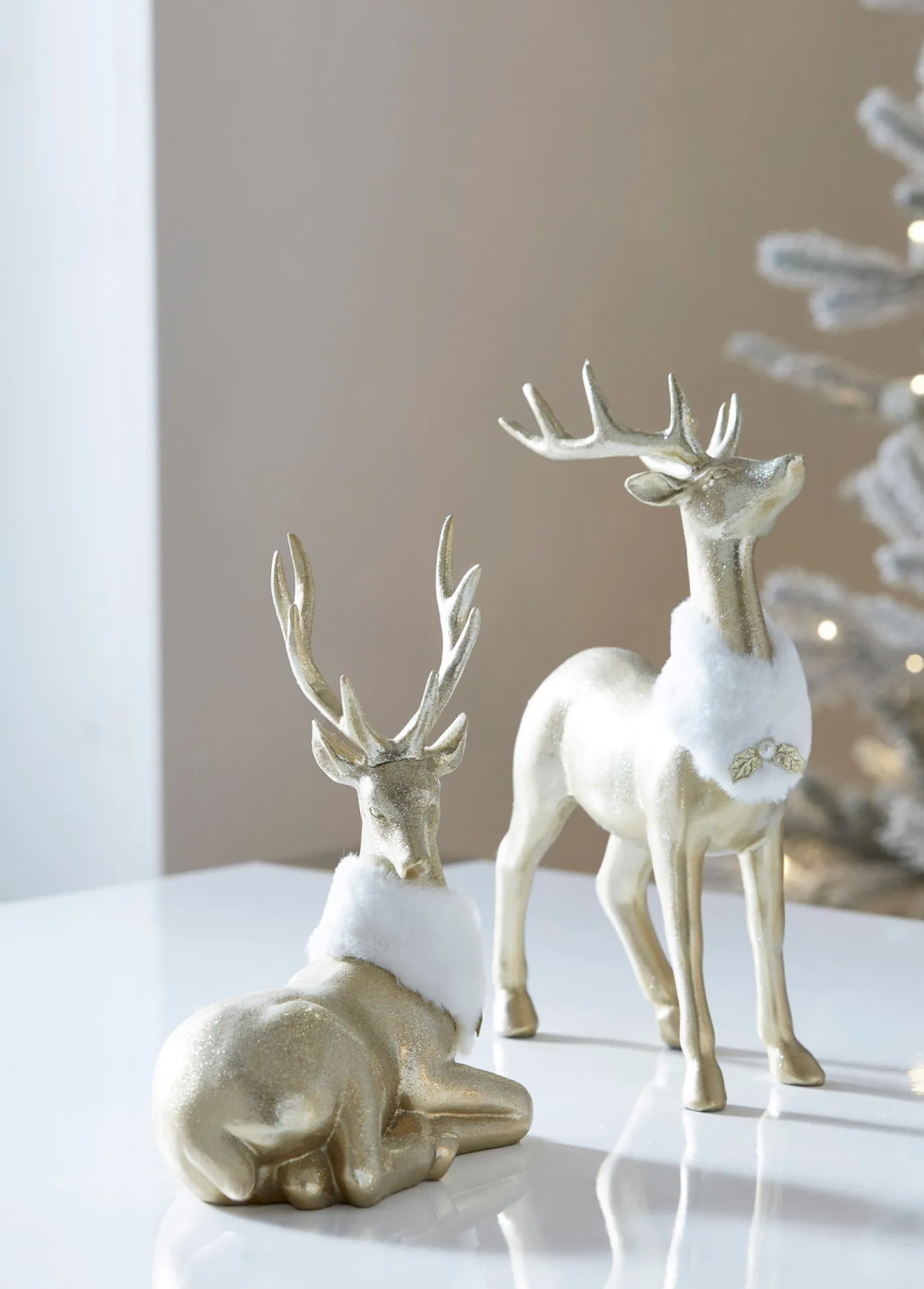 Raz Imports Raz 11.5" Gold Deer with Fur Collar Christmas Figures Set of 2 4411348 Sale