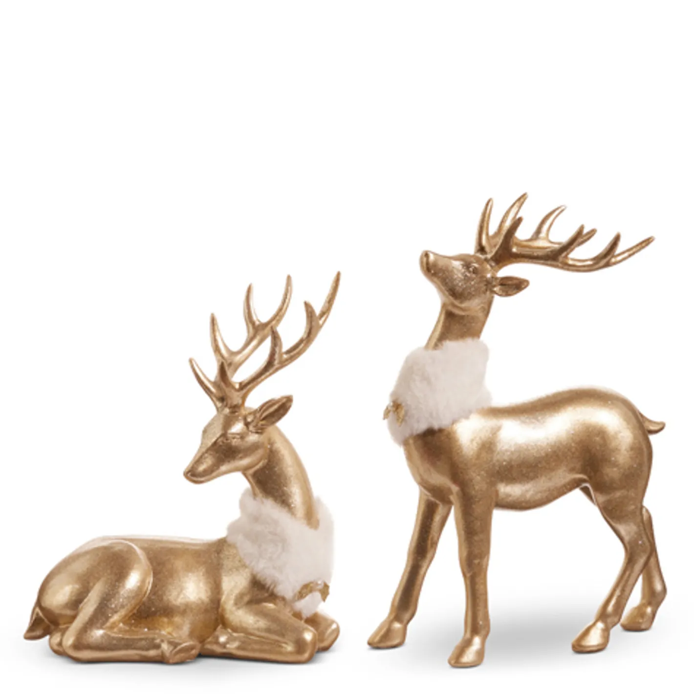 Raz Imports Raz 11.5" Gold Deer with Fur Collar Christmas Figures Set of 2 4411348 Sale