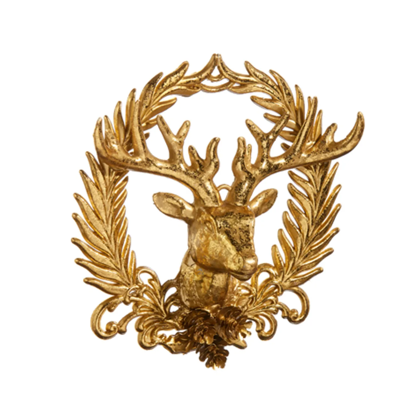 Raz Imports Raz 6" Gold Deer with Wreath Emblem Christmas Ornament 4438857 Sale