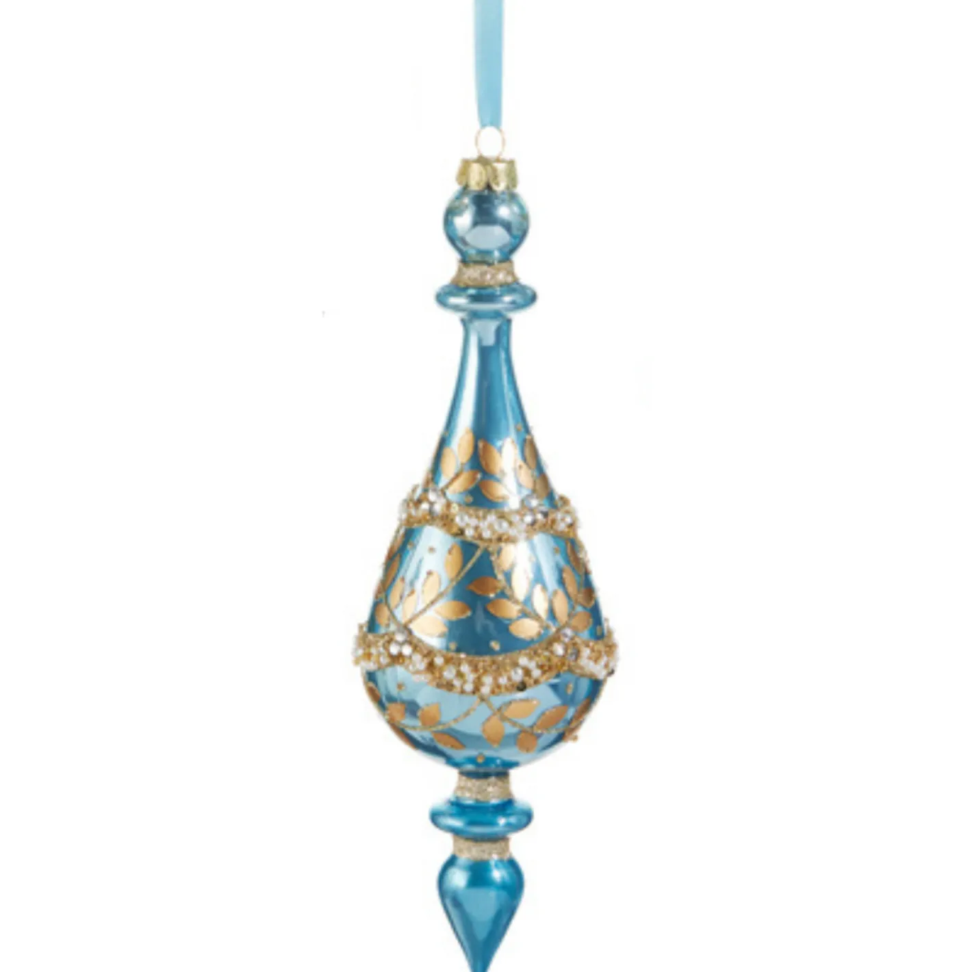 Raz Imports Raz 10" Gold Leaf Wrapped Blue Iridescent Finial Glass Christmas Ornament 4523009 Outlet