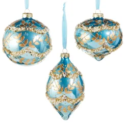 Raz Imports Raz 4" Gold Leaf Wrapped Blue Iridescent Glass Christmas Ornament Ornament 4523008 Online