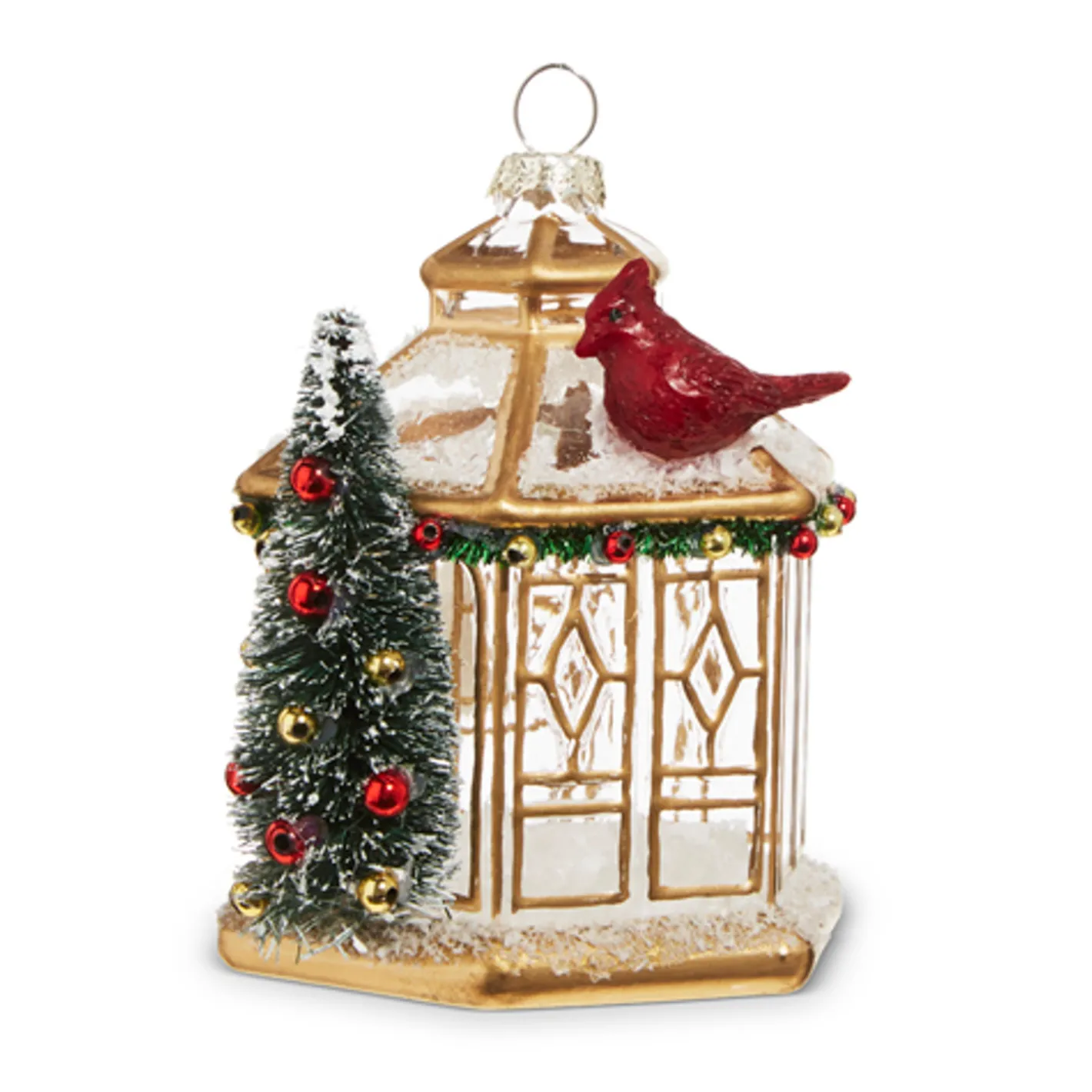 Raz Imports Raz 3.75" Gold Pagoda with Cardinal Glass Christmas Ornament 4324584