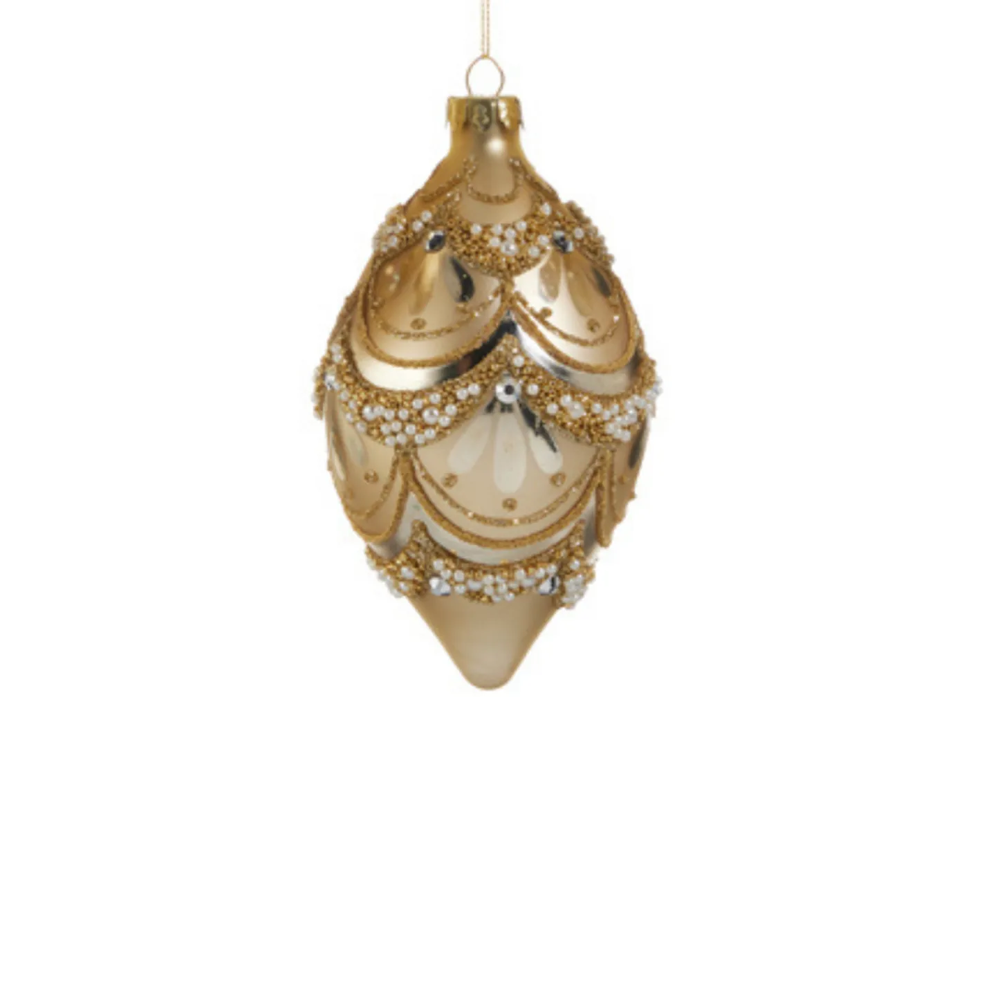 Raz Imports Raz 4" Gold Pearl Trimmed Finial Glass Christmas Ornament 4522866 New