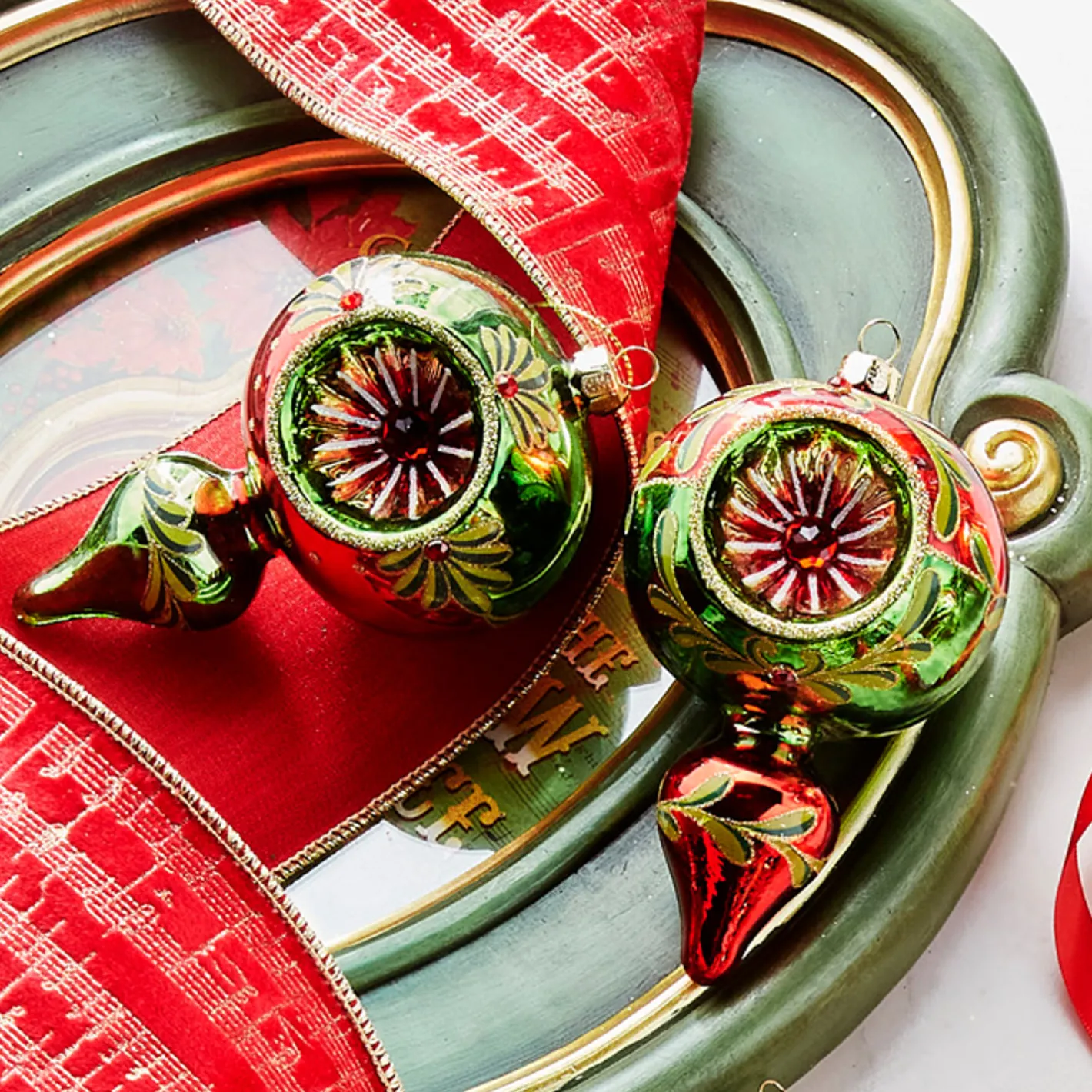 Raz Imports Raz 5" Green and Red Finial Reflector Glass Christmas Ornament 4320017 Best