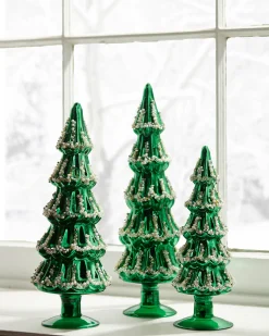 Raz Imports Raz 13.5" Green Beaded Glass Christmas Tree Figures Set of 3 4533307 Hot