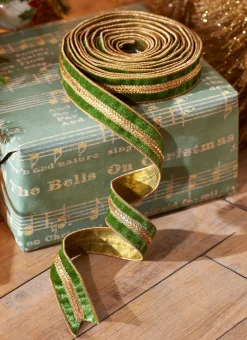 Raz Imports Raz 1.5" Green Velvet Christmas Ribbon with Gold Jewels R4227719 New