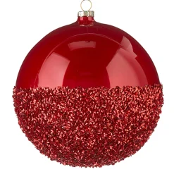 Raz Imports Raz 6" Half Glittered Red Glass Ball Christmas Ornament 4224608 Best