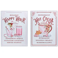 Raz Imports Raz 18" Holiday Refreshments Christmas Cocktails or Hot Cocoa Metal Embossed Sign 4359013