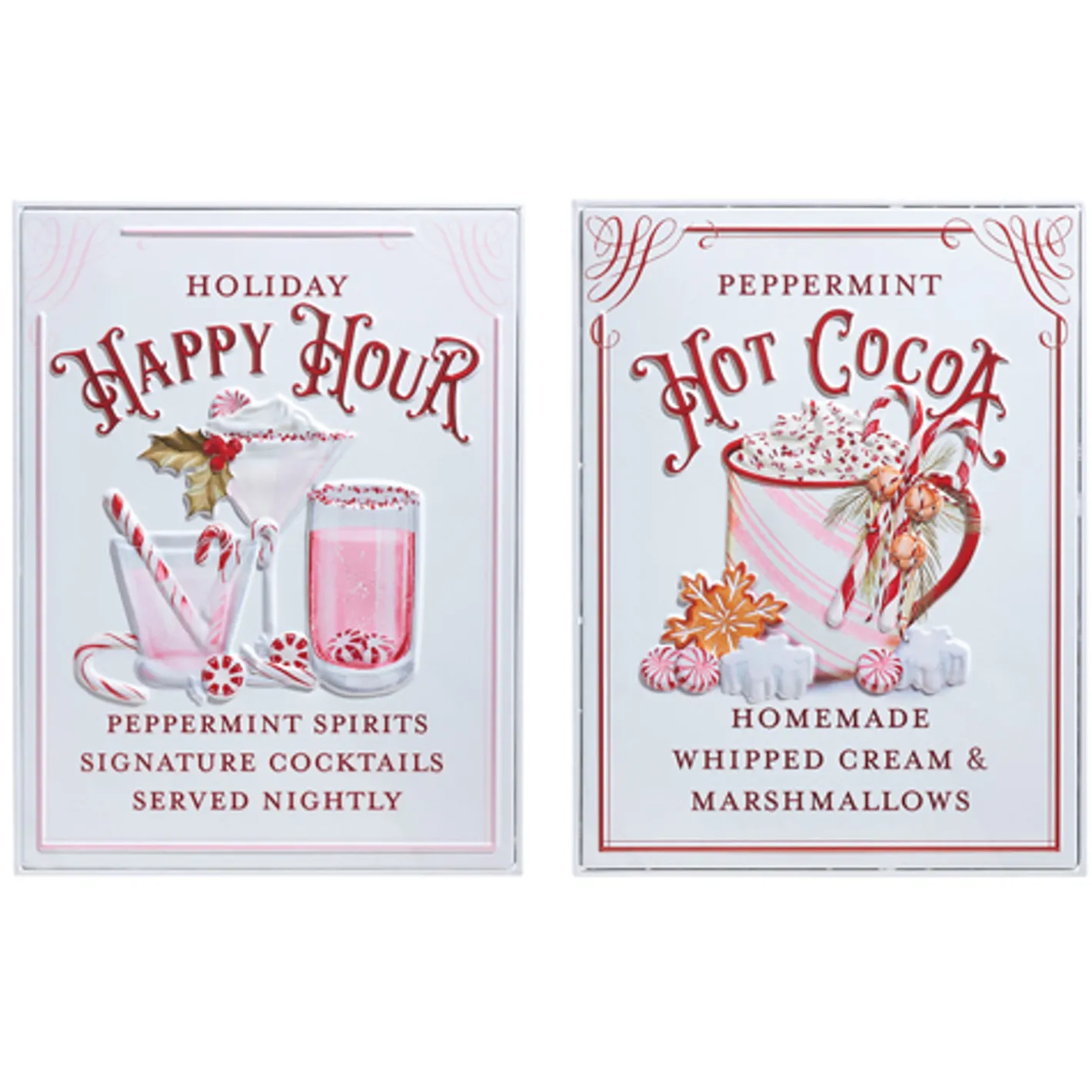 Raz Imports Raz 18" Holiday Refreshments Christmas Cocktails or Hot Cocoa Metal Embossed Sign 4359013