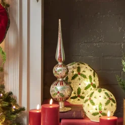 Raz Imports Raz 16.5" Holly Leaf Glass Christmas Finial Decoration 4424546 Hot